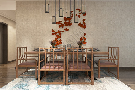 新中式餐厅效果图中式餐厅空间场景设计图片