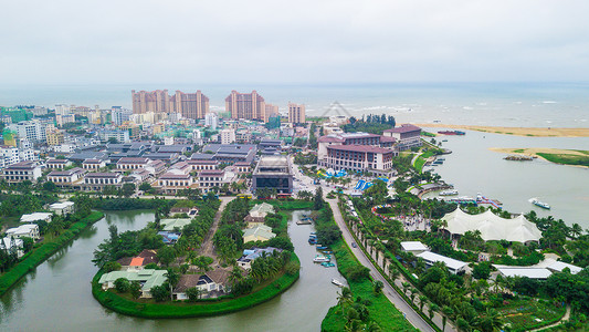 航拍海南博鳌小镇背景