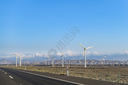 手绘公路与风车新疆达坂城风车背景