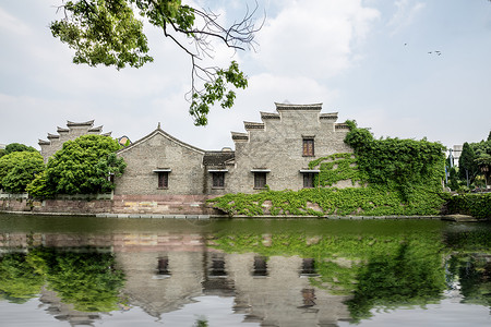 建筑门宁波海曙区月湖柳汀风光背景