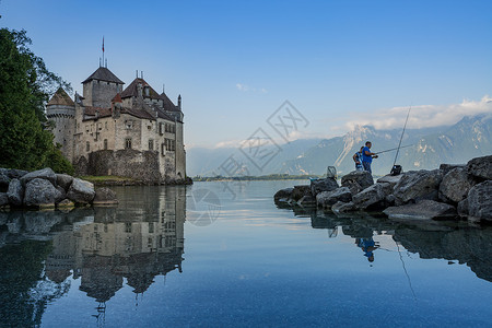 瑞士城堡日内瓦湖畔西庸城堡背景