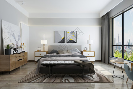 现代简约卧室效果图现代卧室场景设计设计图片