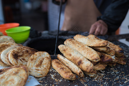 江苏靖江季市老街烧饼街头小吃高清图片素材