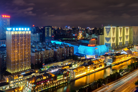 滨水商业街武汉楚河汉街夜景背景