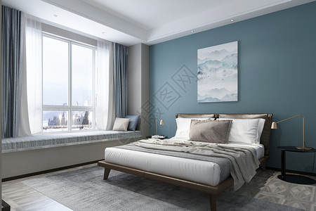 北欧床头现代卧室空间场景设计图片