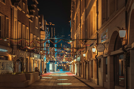 欧洲风格街道夜景建筑高清图片素材