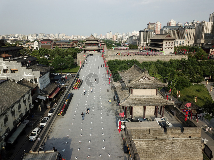 西安城墙鸟瞰图片