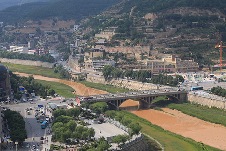 延河延安城市风景背景