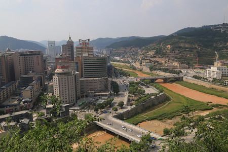 延河延安城市风景背景