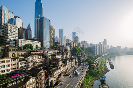 解放碑全景网红重庆洪崖洞背景