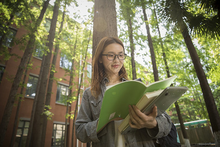 女学生在大学学习复习高清图片素材