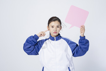 拿着对话框的女学生图片