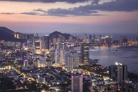 马来西亚夜景马来西亚海滨都市背景