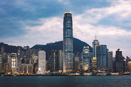 香港鸟瞰香港维多利亚港夜景背景