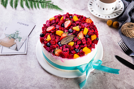 草莓装饰蛋糕奶油水果蛋糕背景