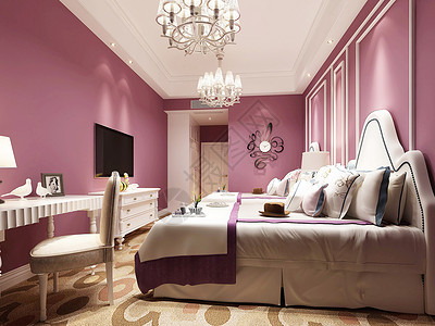 粉红公主欧式卧室酒店客房效果图图片