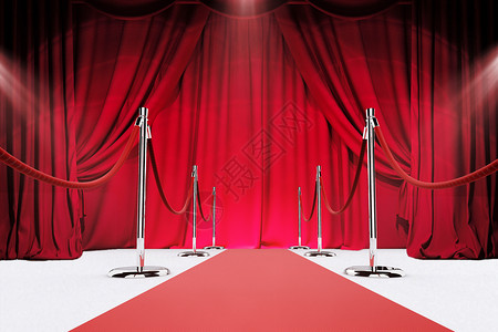 红色舞台灯光幕布前的红毯设计图片