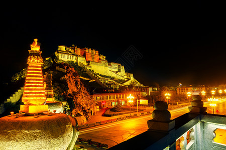 布达拉宫夜景旅行高清图片素材