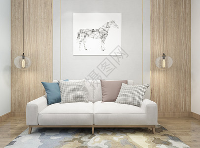 白马装饰画现代简洁风家居陈列室内设计效果图背景