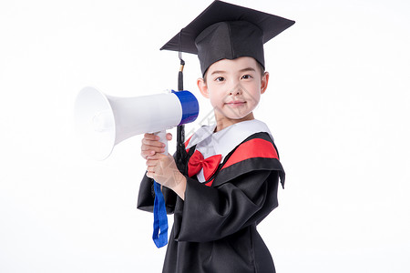 孩子毕业儿童小女孩毕业手持喇叭喊话背景