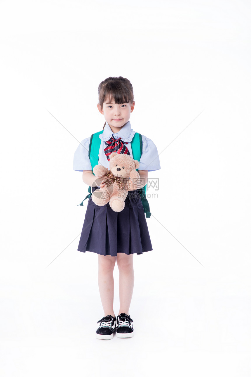 儿童小女孩学生形象背上书包图片