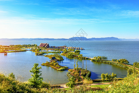 西夏王朝云南昆明滇池全景背景