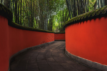 中国红建筑成都武侯祠红墙走廊背景