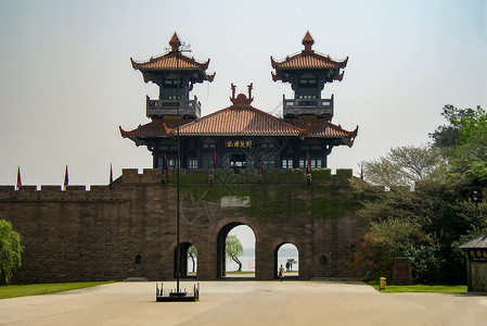 武汉磨山楚城城门里程碑高清图片素材