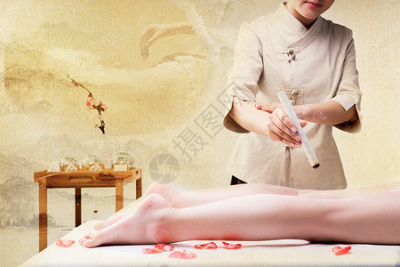 中医艾灸养生裸背高清图片素材
