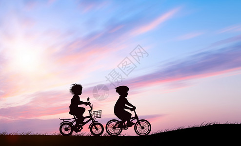 自行车冲刺儿童剪影设计图片
