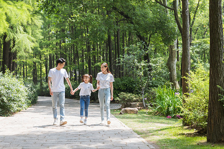 一家人公园牵手散步背景图片