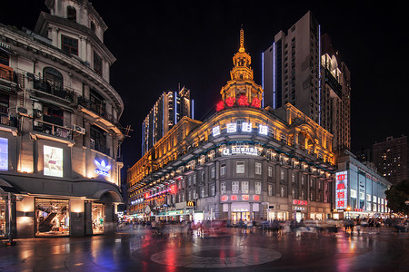 饭店建筑江汉路步行街一角背景