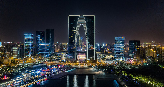 金鸡湖畔苏州都市夜景背景