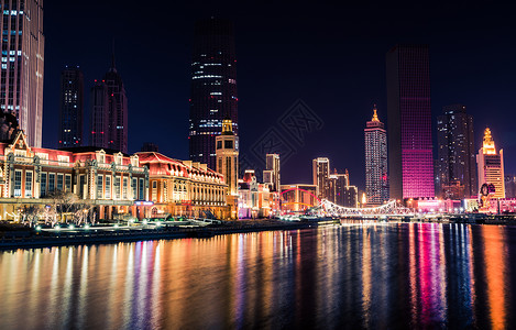 天津海河夜景桥梁高清图片素材