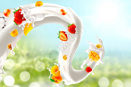 蛋糕牛奶水果饮食健康设计图片