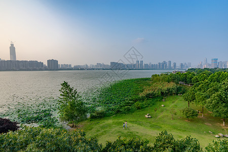 城市绿肺亲水景观高清图片