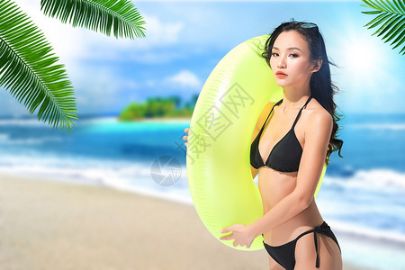 比基尼美女游泳海边游泳设计图片