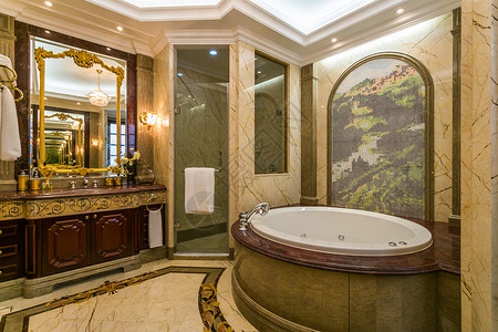 欧式浴缸宽敞的欧式风卫生间背景