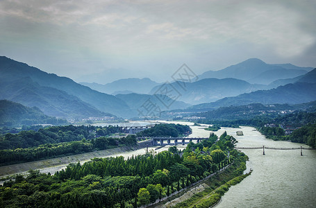 四川都江堰水利工程全景图四川都江堰青城山背景