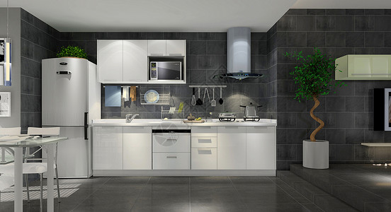 白色主题素材现代黑白灰厨房设计图片