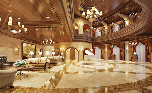 建筑室内设计大气的欧式酒店大堂效果设计图片