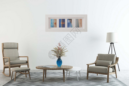 图形装饰砖墙下的沙发设计图片