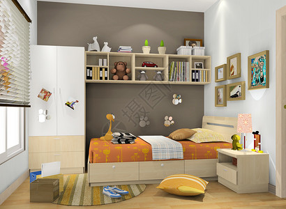 儿童卧室床儿童房床品组合效果图设计图片