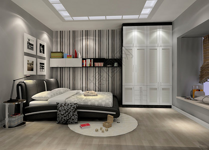 黑白灰效果图现代卧室场景设计图片