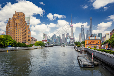 苏州河远望陆家嘴背景