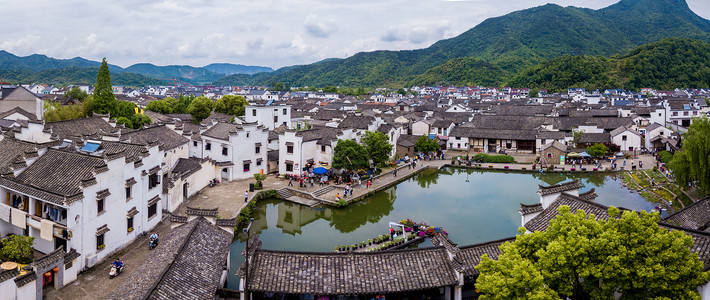 古镇航拍龙门古镇砚池全景背景