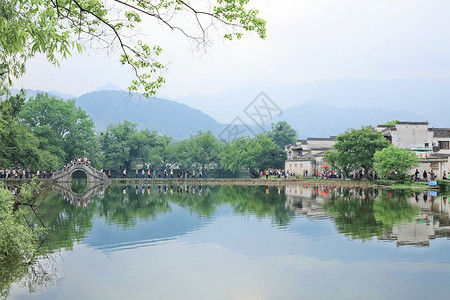 水墨春色写意水墨江南 黄山宏村背景