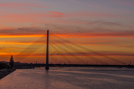 夕阳下的跨海桥日落高清图片素材