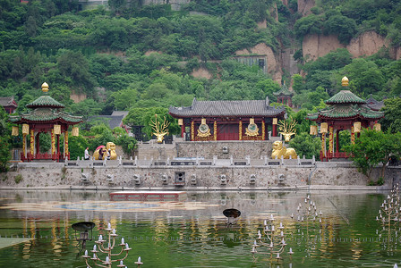 阁楼倒影陕西华清池风景背景