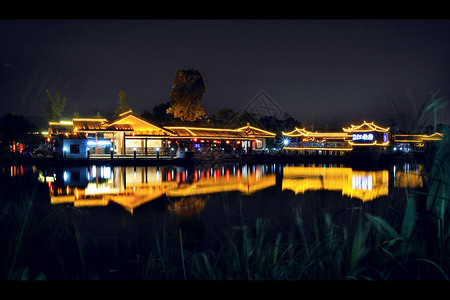 美丽江苏常熟风光尚湖夜景背景